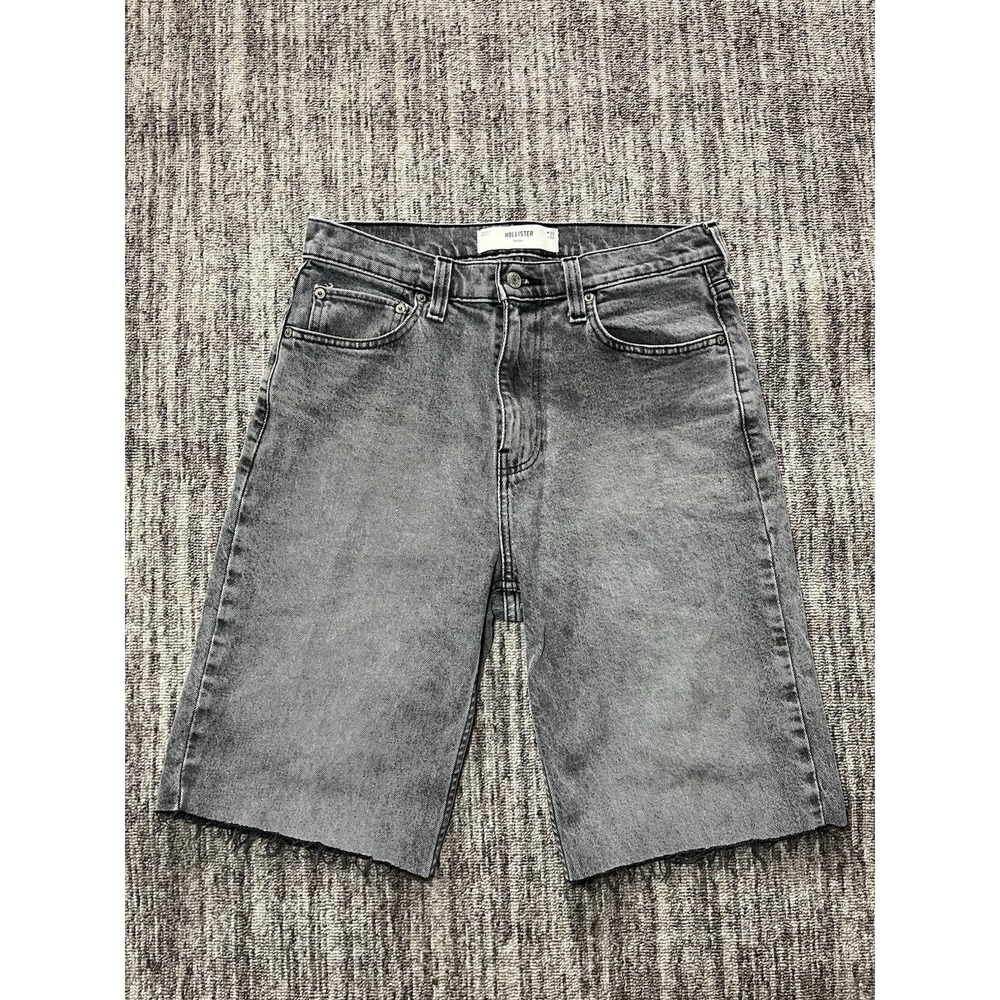 Hollister Baggy Black Denim Jean Shorts Mens Size 30 Flat Front Distressed